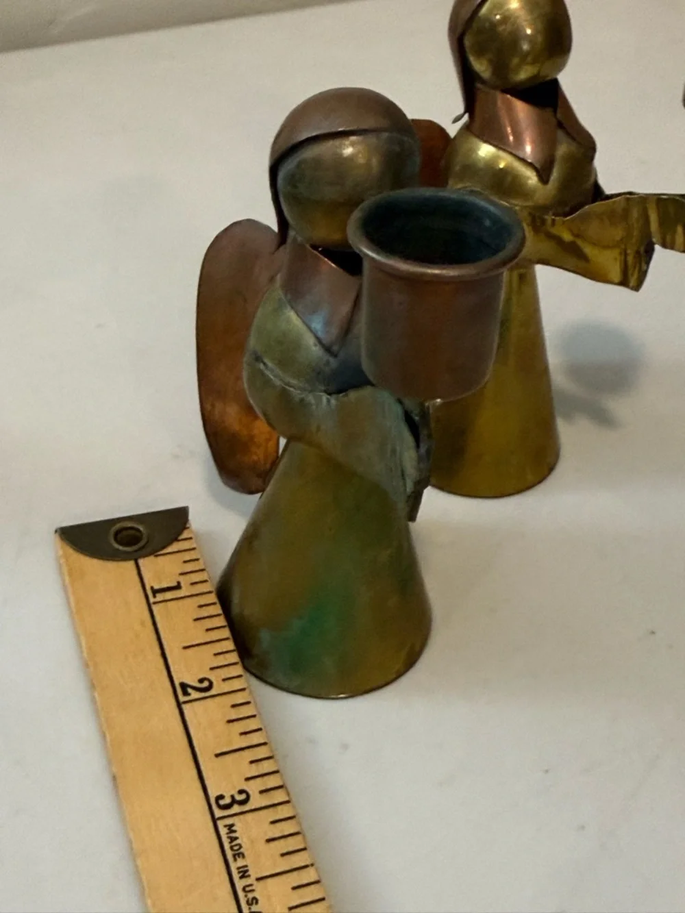 Vintage Mexican Brass & Copper Angel Candle Holders‎  Set Mini Taper Pair Rustic